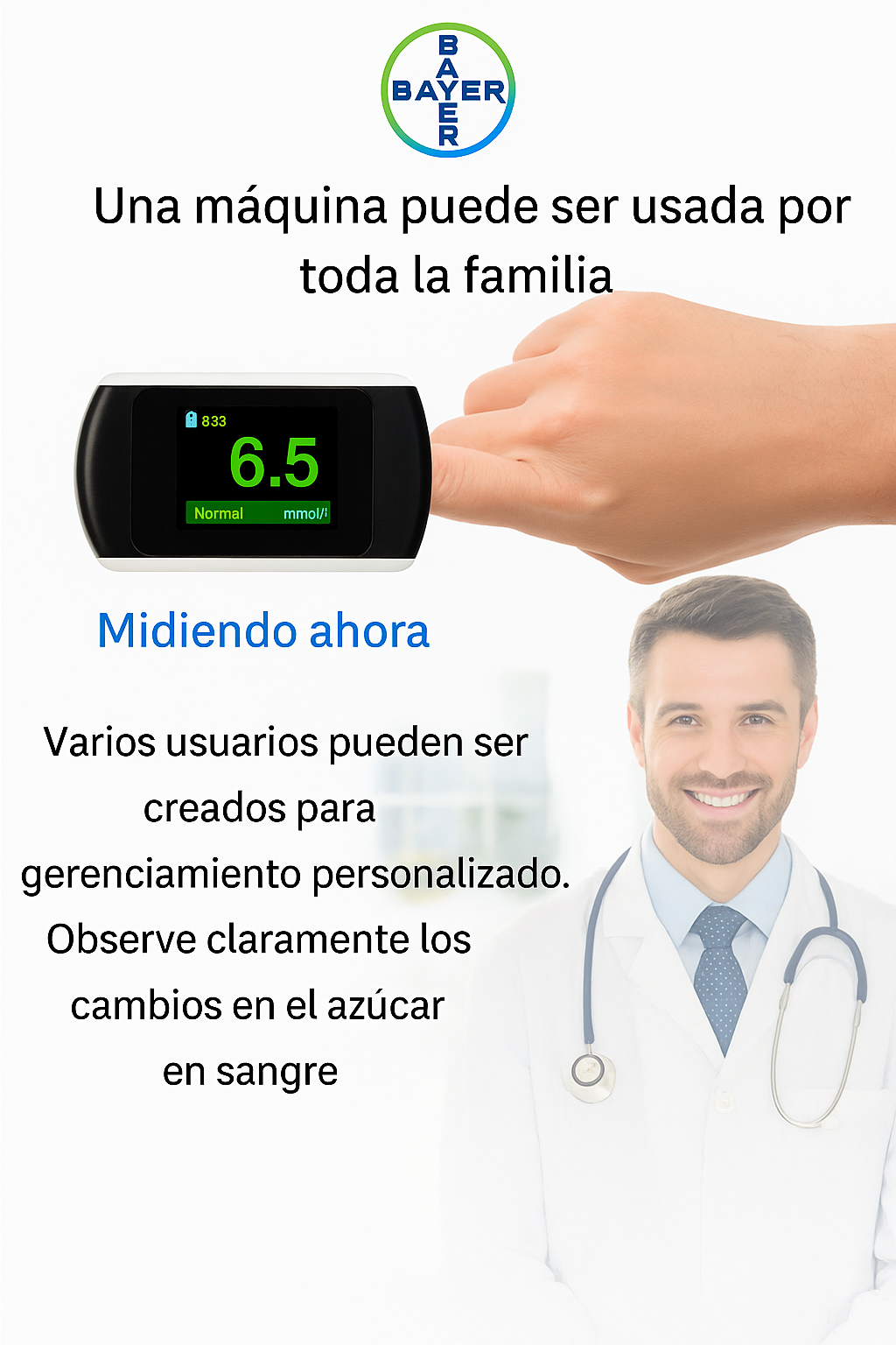 Medidor de glucosa en sangre no invasivo de Bayer (5 segundos / 99% de exactitud)